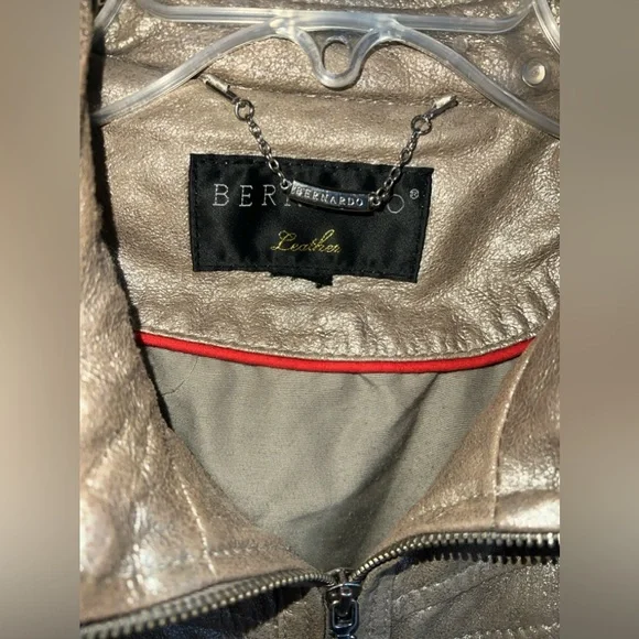 Bernardo Leather Jacket Gold Metallic Shimmer, Moto, Vintage, Retro Women’s M/L - Picture 11 of 13